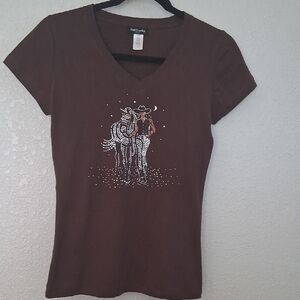 Lucky Brand Brown Western Graphic Tee